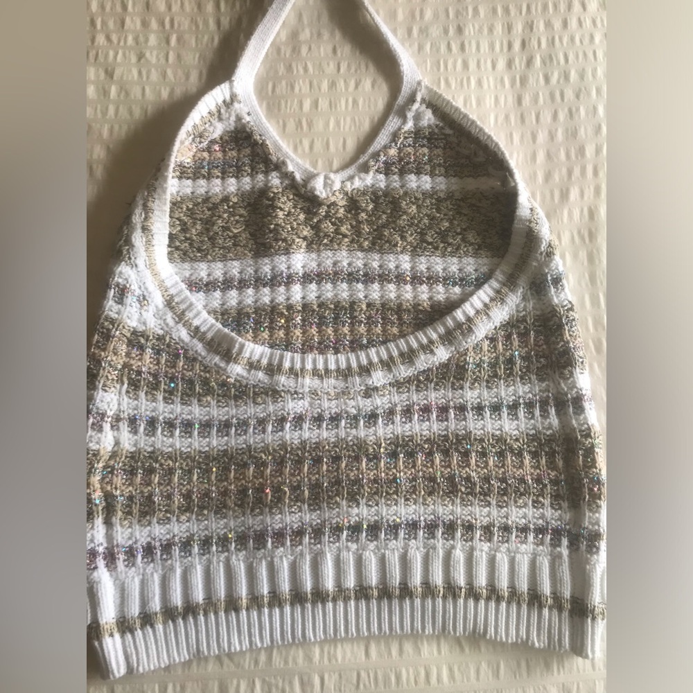 Ramy Brook Alina Halter Crochet Striped Sweater tank XL - Picture 7 of 9